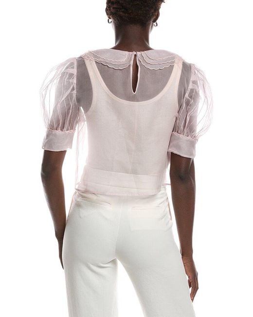 Miu Miu White Crystal Embellished Pintucked Silk Organza Top