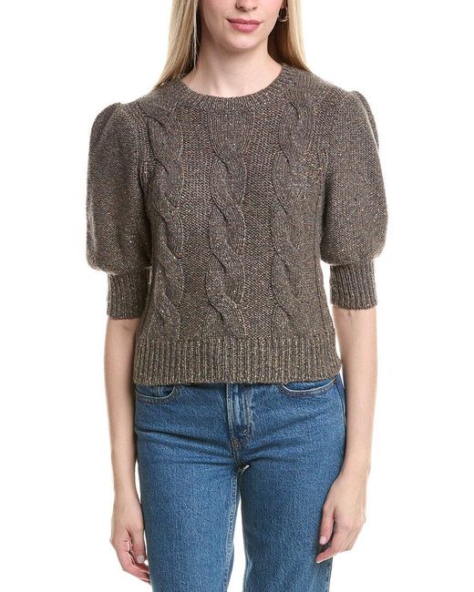 Autumn Cashmere Gray Puff Sleeve Cable Cashmere & Wool-Blend Sweater