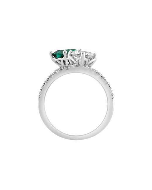 Brilliant Bloom White 14K 2.40 Ct. Tw. Lab-Grown Diamond & Emerald Ring