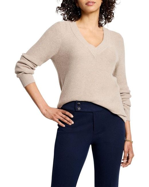 NIC+ZOE Blue Petite Waffle Stitch V-Neck Sweater