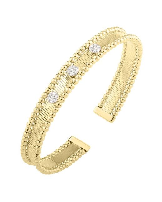 Italian Gold Metallic 14k Two-tone Beaded Edge Cuff Bracelet