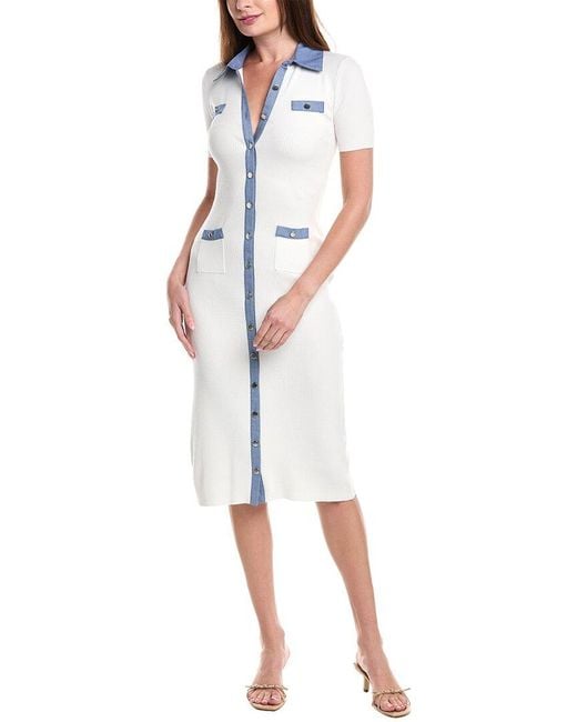 Tahari White Button Front Midi Dress