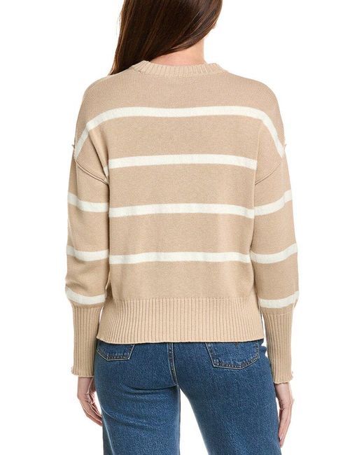 Hannah Rose Natural Drop Shoulder Stripe Crewneck Cashmere-Blend Sweater