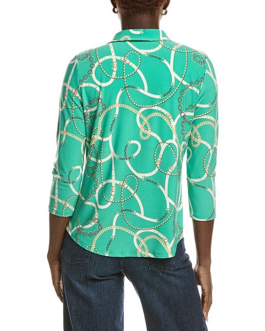 Jones New York Green 3/4-Sleeve Popover Printed Ity Jersey Top