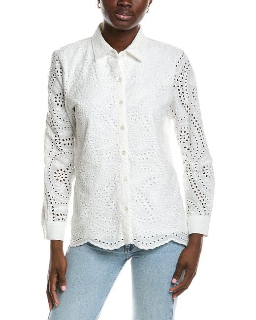 Jones New York White Scalloped Eyelet Blouse