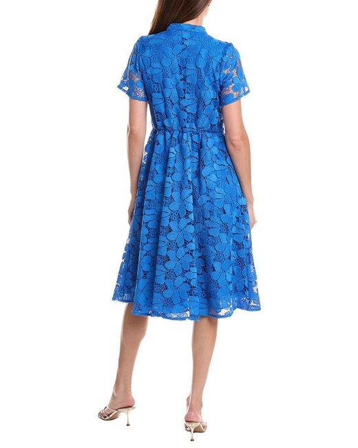 Tahari Blue Embroidered Midi Dress