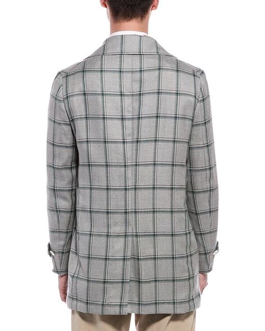 Isaia Gray Wool, Silk, & Linen-Blend Walking Coat for men