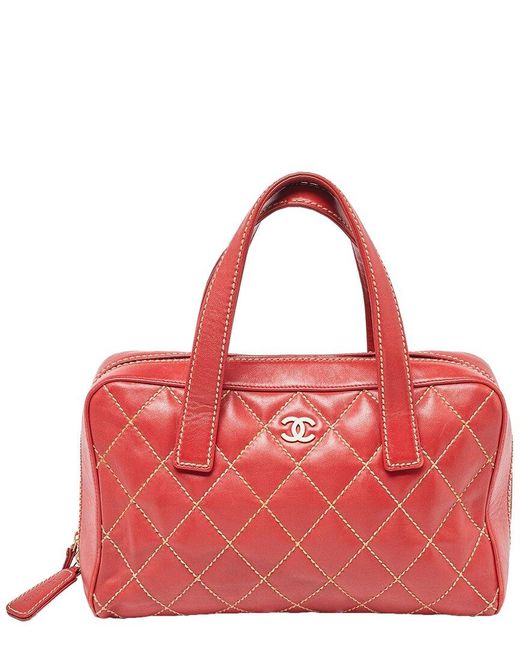 Chanel Red Quilted Leather Surpique Bowler Bag (Authentic Pre-Owned)