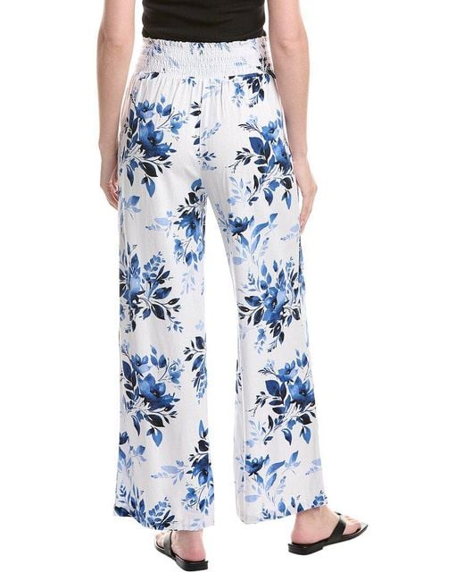 Ellen Tracy Blue Linen-Blend Pant