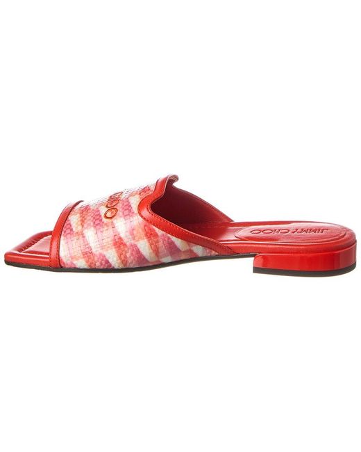 Jimmy Choo Red Nako Woven & Leather Flat