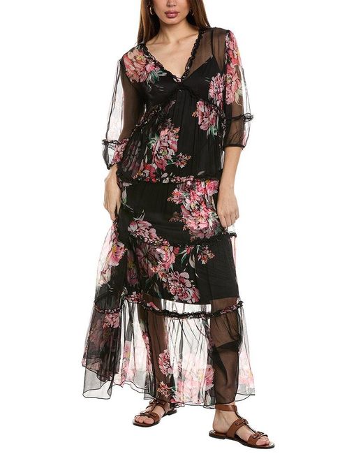 Johnny Was Black Lizzy Ruffle Maxi Dress