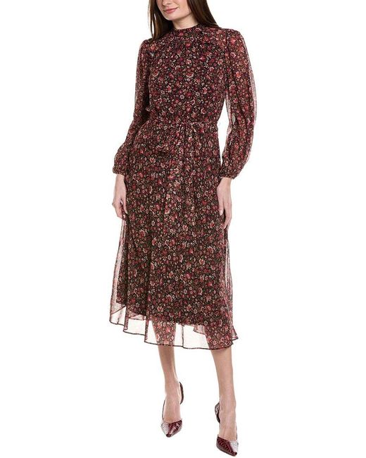 Adrianna Papell Brown Ditsy Floral Chiffon Midi Dress