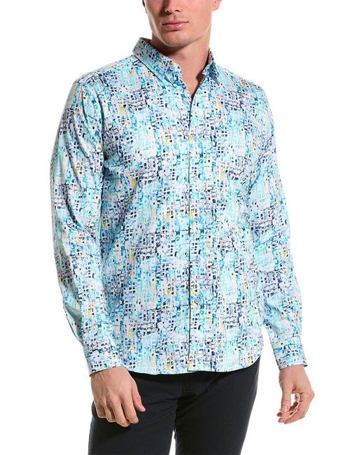 Robert Graham Blue Belmont Tailored Fit Woven Shirt for men