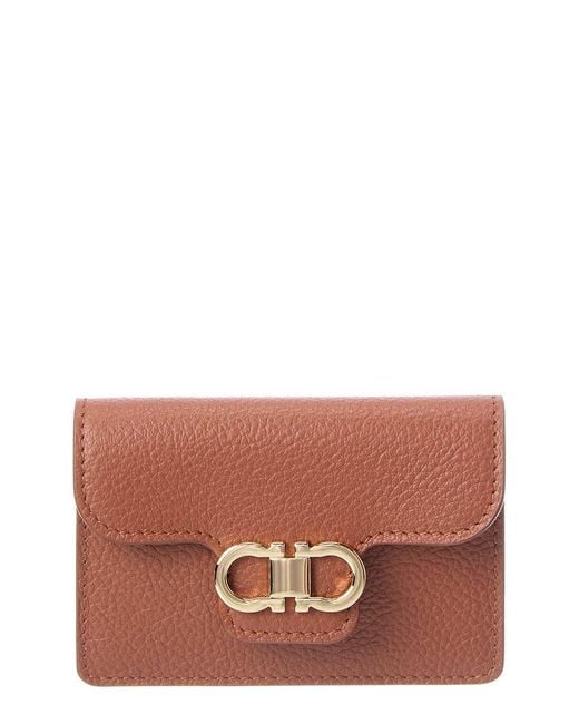 Ferragamo Brown Gancini Leather Card Holder