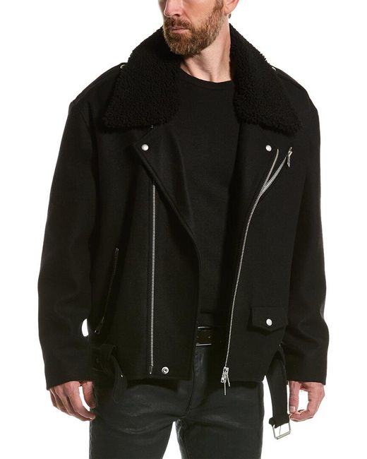 Black wool biker jacket outlet
