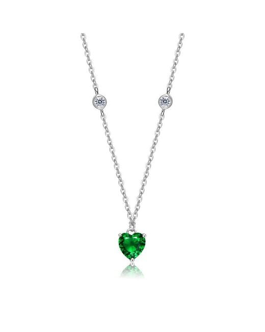 Genevive Jewelry White Silver Cz Heart Necklace