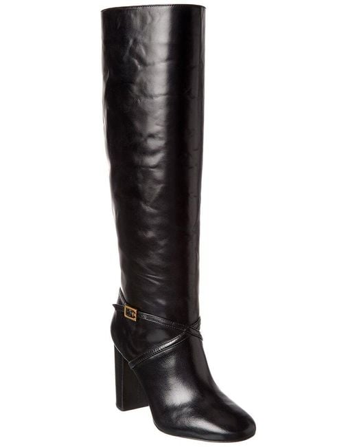 Tory Burch Black Pull-on Leather Knee-high Boot