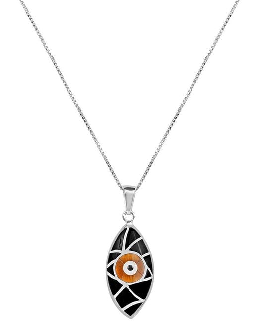Karma and Luck Metallic Plated Tiger Eye/ Onyx Cz Pendant Necklace