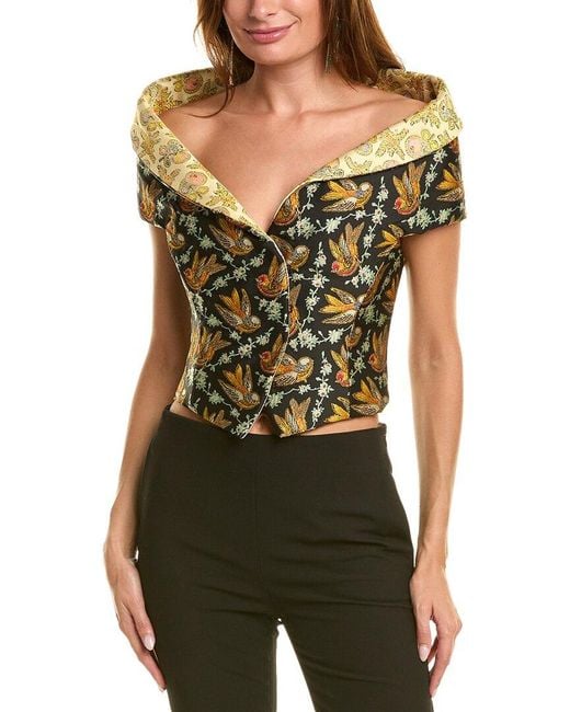 Etro Green Jacquard Off-The-Shoulder Jacket