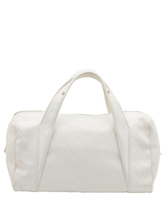 Chanel White Off- Quilted Double Quilt Leather Bowler Bag (Authentic Pre-Owned)
