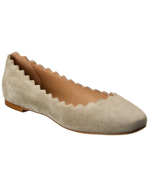 Chloé Brown Lauren Scalloped Suede Ballerina Flat