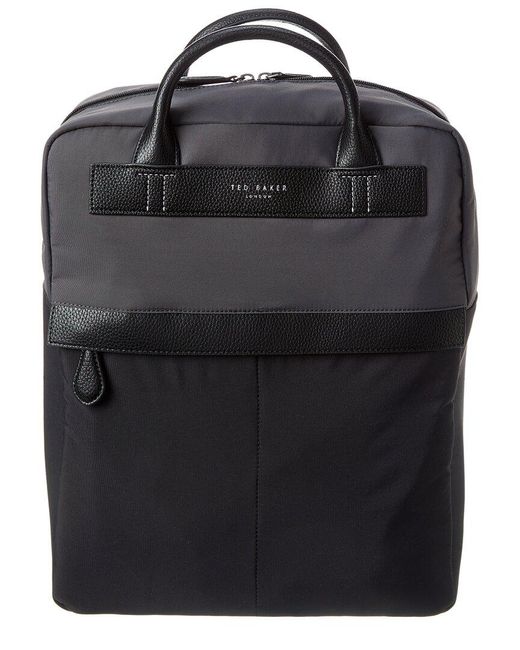 Ted Baker Black Warp Top Handle Canvas & Leather Backpack for men