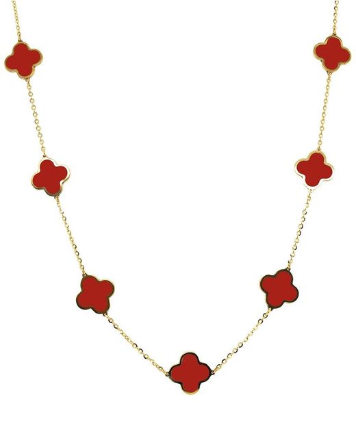 Italian Gold White 14K Coral Clover Layered Necklace