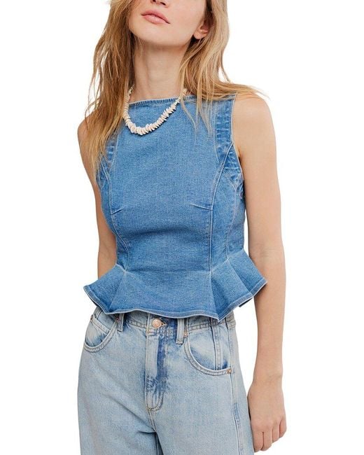 Free People Blue Sunfaded Top