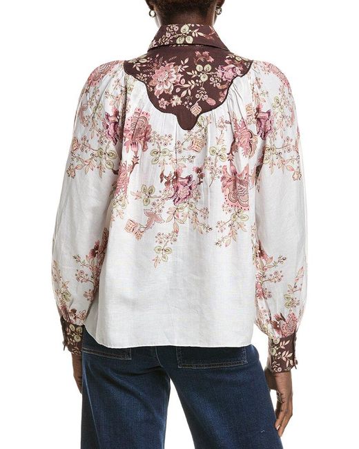 Hemant & Nandita Red Yoke Linen-Blend Shirt