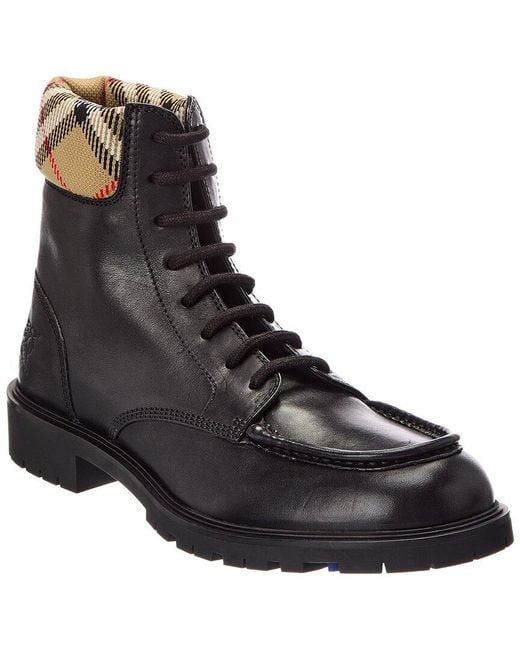 Burberry Black Check Leather Boot Leather Boot for men