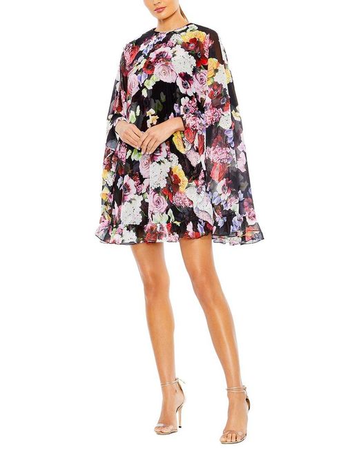Mac Duggal Red Charmeuse Long Sleeve V Neck Midi Dress