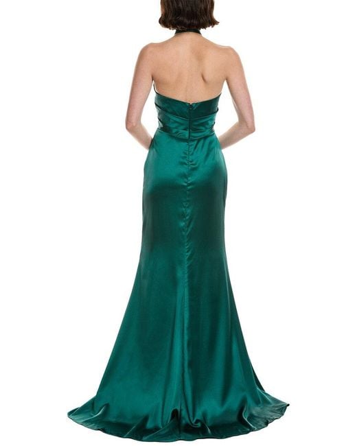 Rene Ruiz Green Stretch Satin Gown