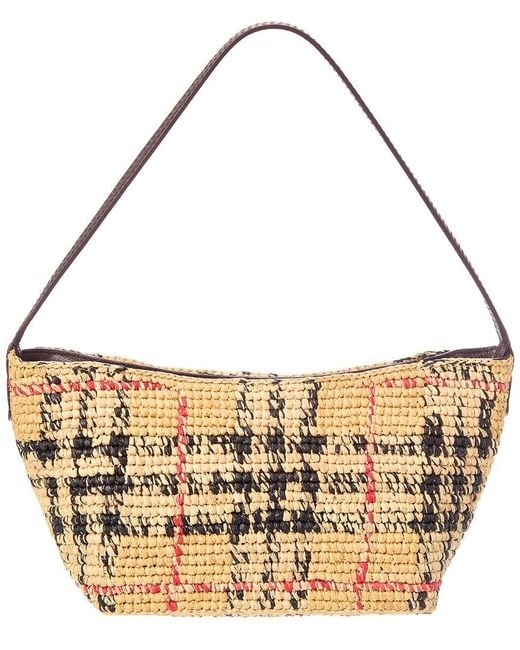 Burberry Metallic Margate Mini Raffia & Leather Shoulder Bag