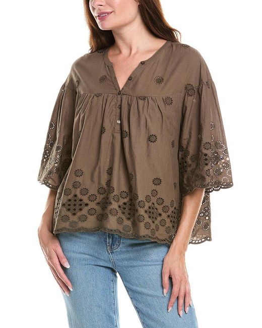 Michael Stars Brown Gloria Flutter Top