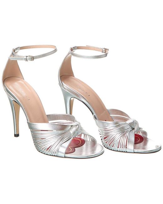 Gucci White Crawford Metallic Leather Sandal (Authentic Pre-Owned)