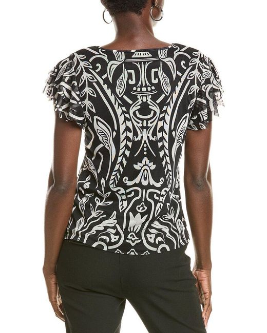 Vince Camuto Black Mesh Top With Tiered Sleeves