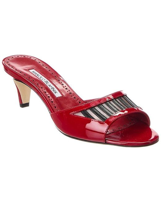 Manolo Blahnik Red Fifaso 50 Patent & Mesh Sandal
