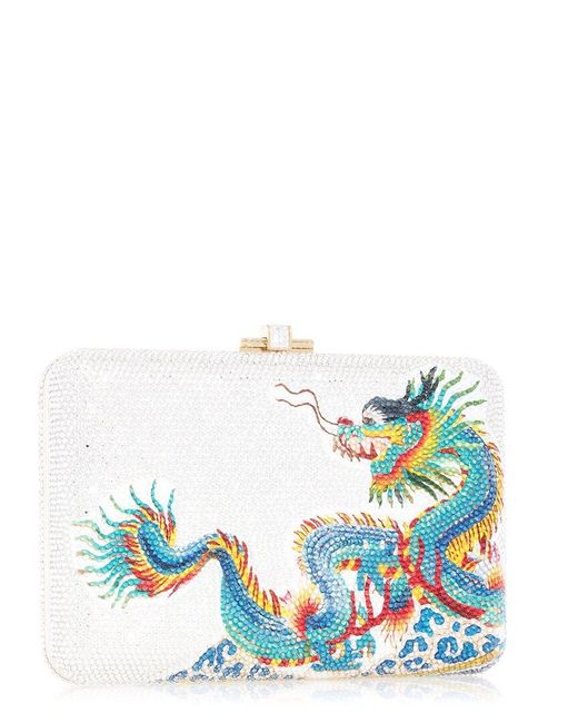 Judith Leiber Blue Slim Slide Dragon's Fortune Clutch