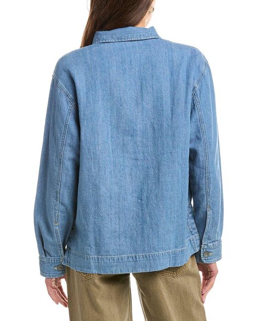 Faherty Brand Blue Denim Oceanview Linen-Blend Top