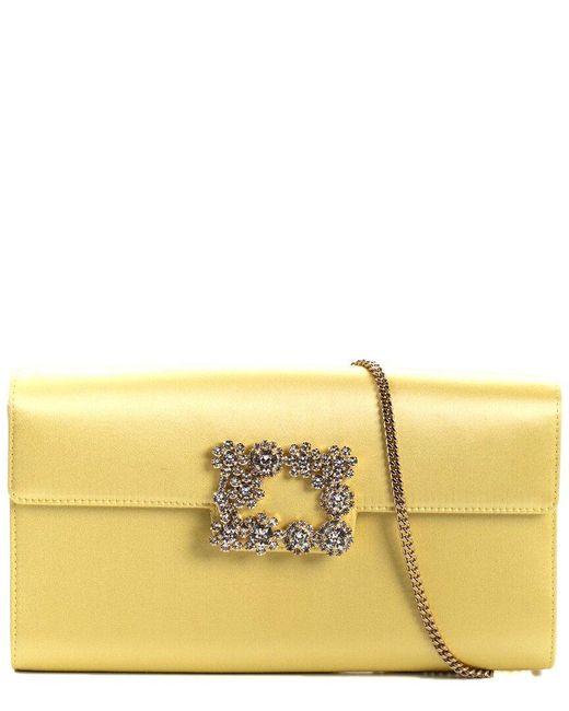 Roger Vivier Yellow Satin Crystal Embellished Evening Clutch (Authentic Pre-Owned)