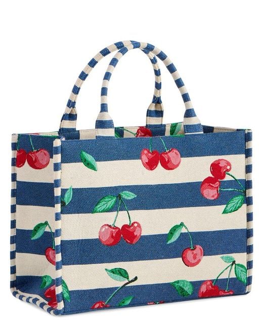 Shiraleah Blue Cherry Stripe Jacquard Tote