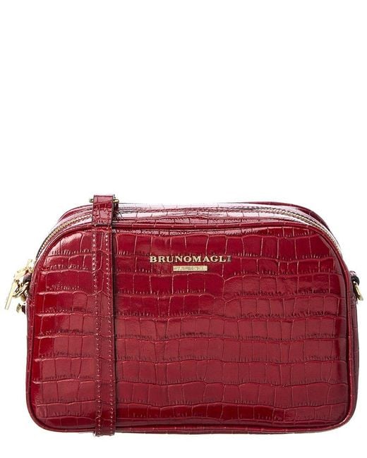 Bruno Magli Red Croc-embossed Leather Camera Bag