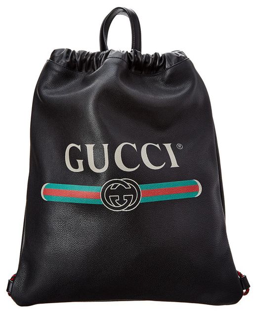 Gucci Logo Print Leather Drawstring 