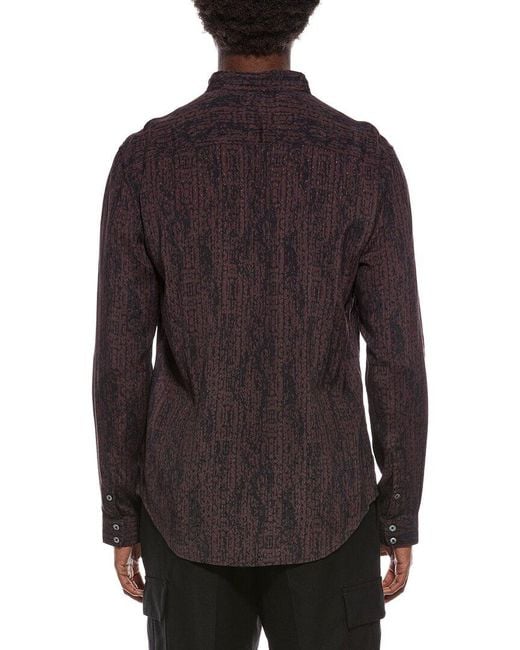 John Varvatos Brown Double Band Collar Shirt for men