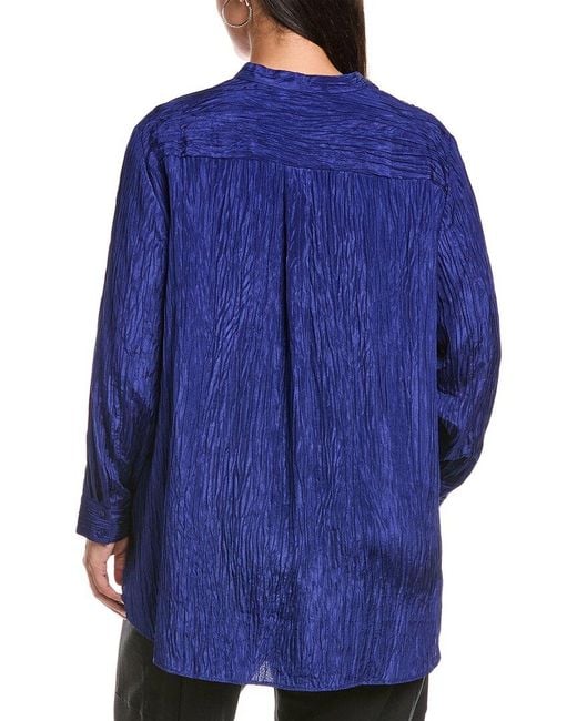 Eileen Fisher Blue Plus Mandarin Collar Silk Tunic