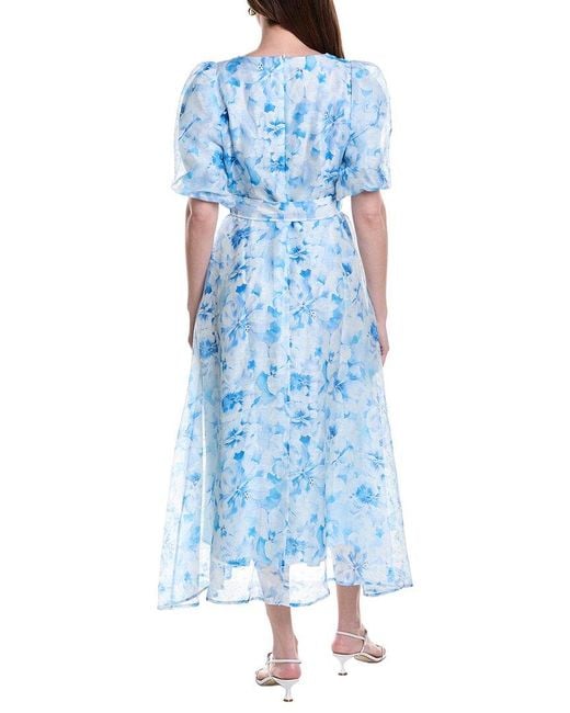 Hale Bob Blue Mercy Silk & Linen-Blend Midi Dress