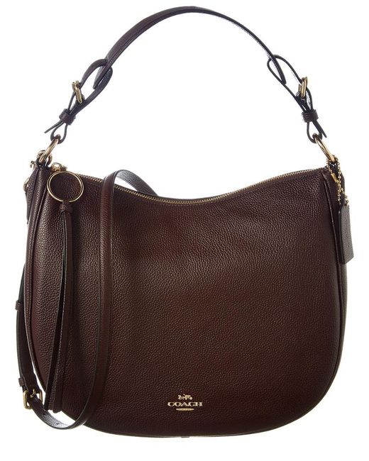 COACH Red Polished Pebble Leather Sutton Hobo Bag In Burgundy Calfskin