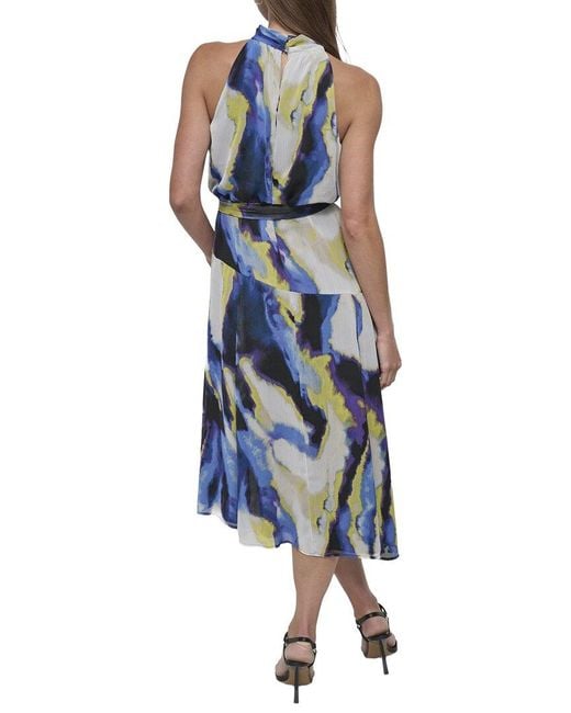DKNY Blue Halter Chiffon Dress
