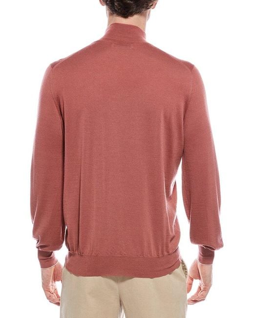 Brunello Cucinelli Red Zip Wool & Cashmere-Blend Mock Neck Cardigan for men