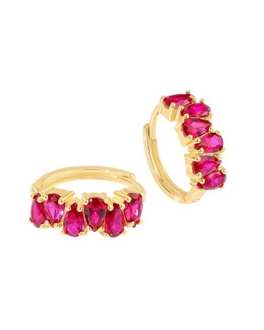 TIRAMISU Pink Plated 3.22 Ct. Tw. Lab Created Ruby Hoop Earrings